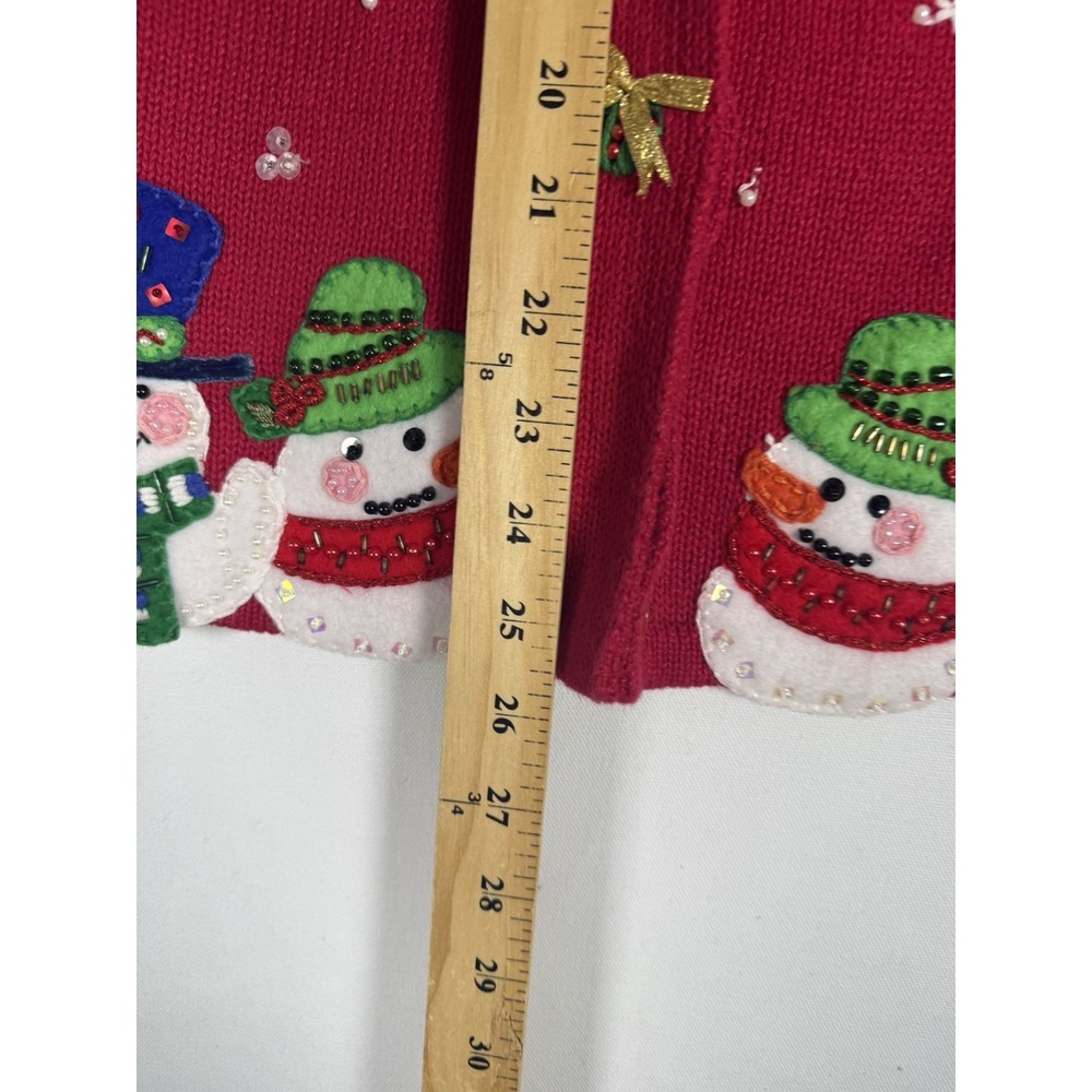 VTG Heirloom Collectable Christmas Sweater Women's Small Red Snowman Embellished - Picture 6 of 6